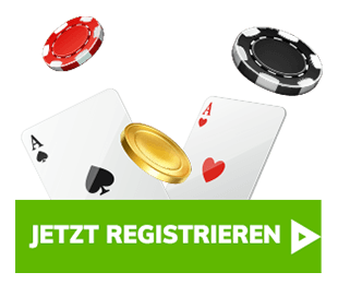 Registrieren Button mit Spielkarten und schwebenden Casino Chips