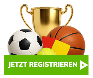 Registrieren Button mit Pokal und verschiedenen Sportbällen