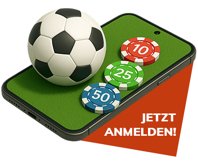 Wetten mit Krypto Darstellung mit Smartphone Fußball und Casino Chips
