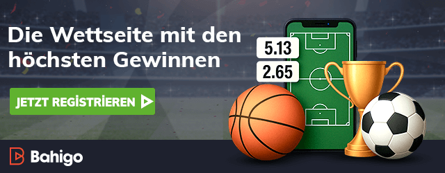 Sportwetten Anzeige mit Basketball Fussball und Registrieren Button